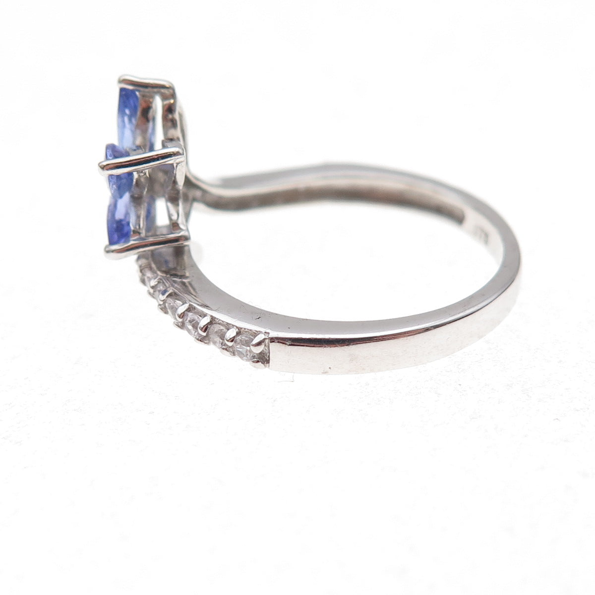 Chuck Clemency 925 Sterling Silver Real Tanzanite & White Topaz Ring Size 8