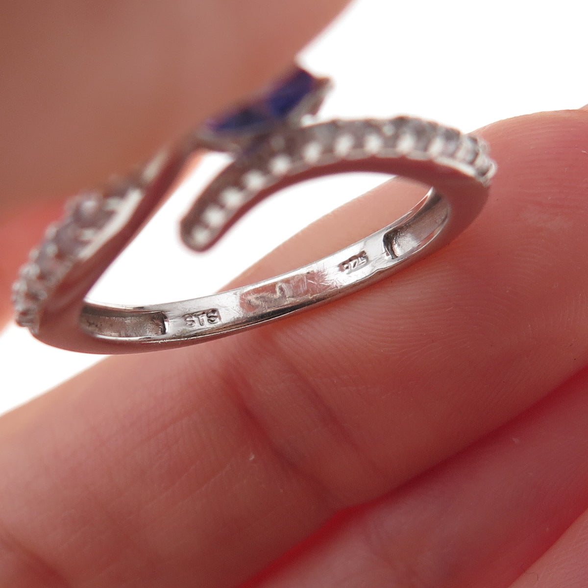 Chuck Clemency 925 Sterling Silver Real Tanzanite & White Topaz Ring Size 8
