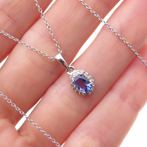 Chuck Clemency 925 Sterling Silver Real Tanzanite & White Topaz Necklace 20"