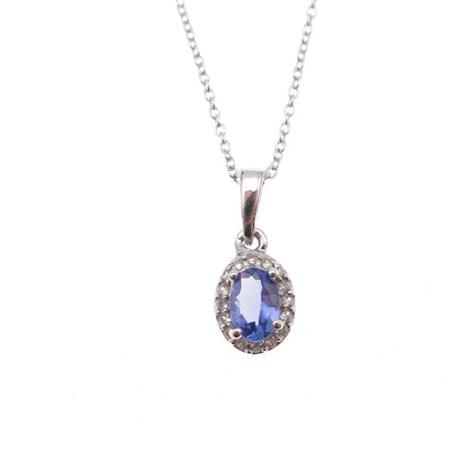 Chuck Clemency 925 Sterling Silver Real Tanzanite & White Topaz Necklace 20"