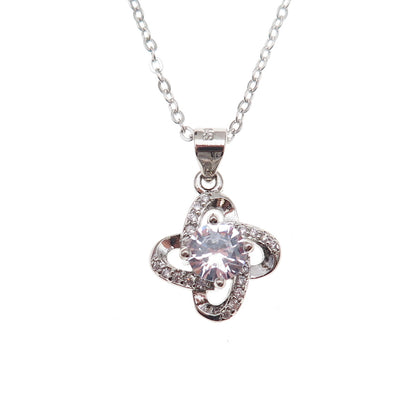 925 Sterling Silver Round-Cut C Z Floral Cable Chain Necklace 18"