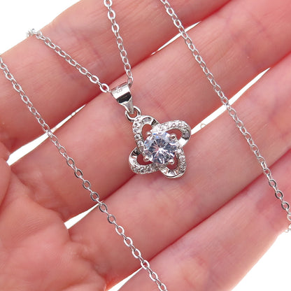 925 Sterling Silver Round-Cut C Z Floral Cable Chain Necklace 18"
