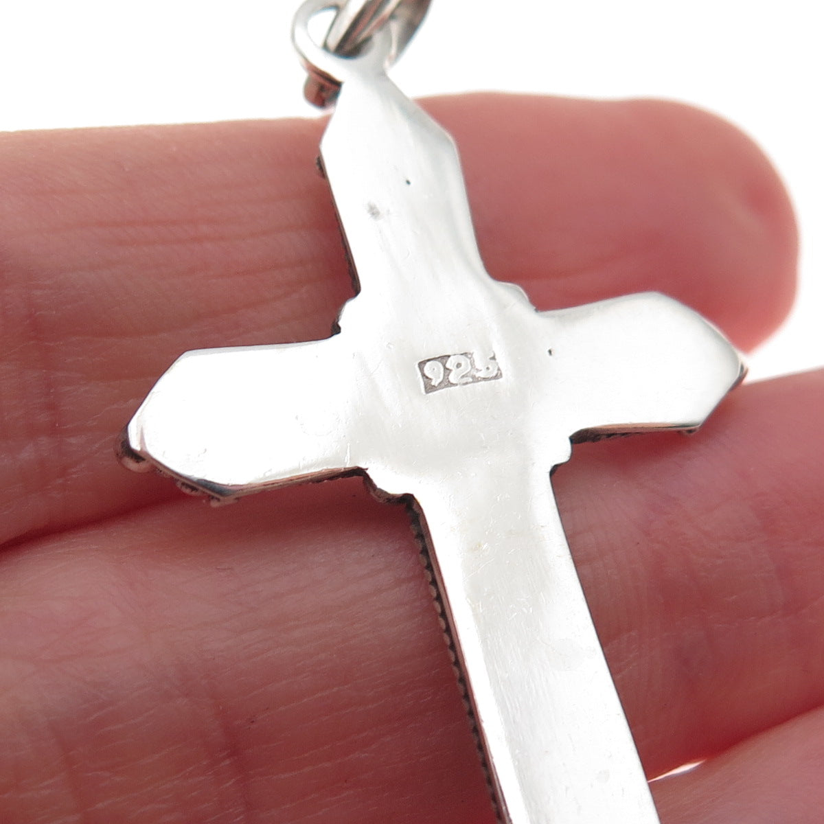 925 Sterling Silver Vintage Real Turquoise Beaded Oxidized Cross Charm Pendant