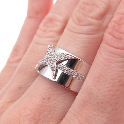 925 Sterling Silver Mexico Real Round-Cut Diamond Starburst Ring Size 7.25