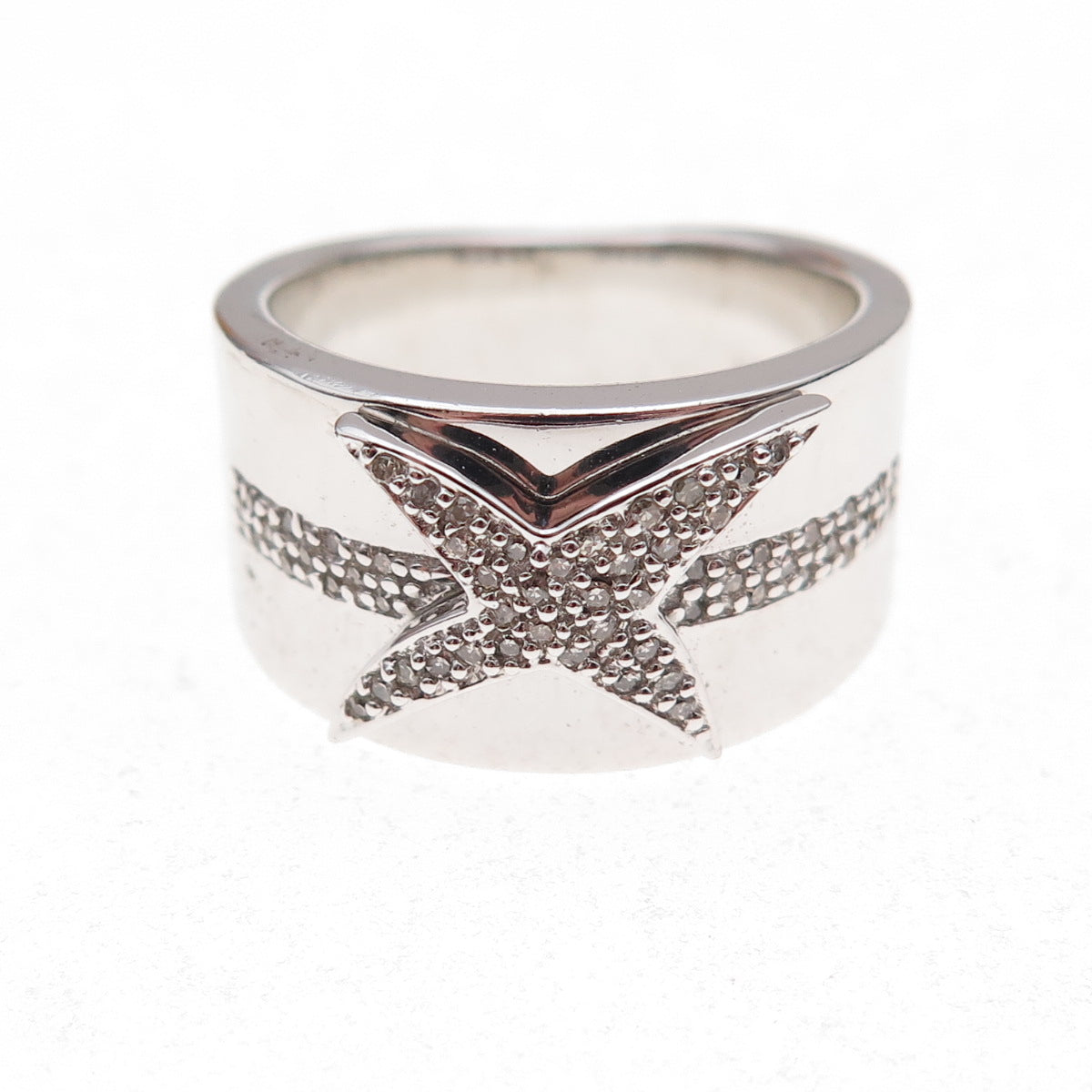 925 Sterling Silver Mexico Real Round-Cut Diamond Starburst Ring Size 7.25