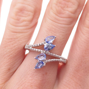 Chuck Clemency 925 Sterling Silver Real Pear-Cut Tanzanite Bypass Ring Size 8