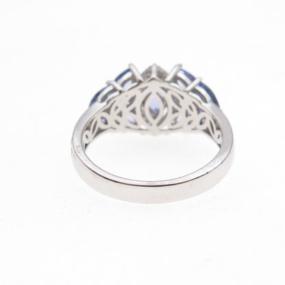 925 Sterling Silver Real Tanzanite & White Topaz Ring Size 8
