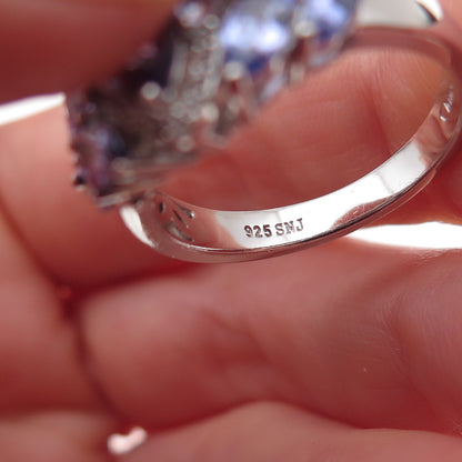 925 Sterling Silver Real Tanzanite & White Topaz Ring Size 8