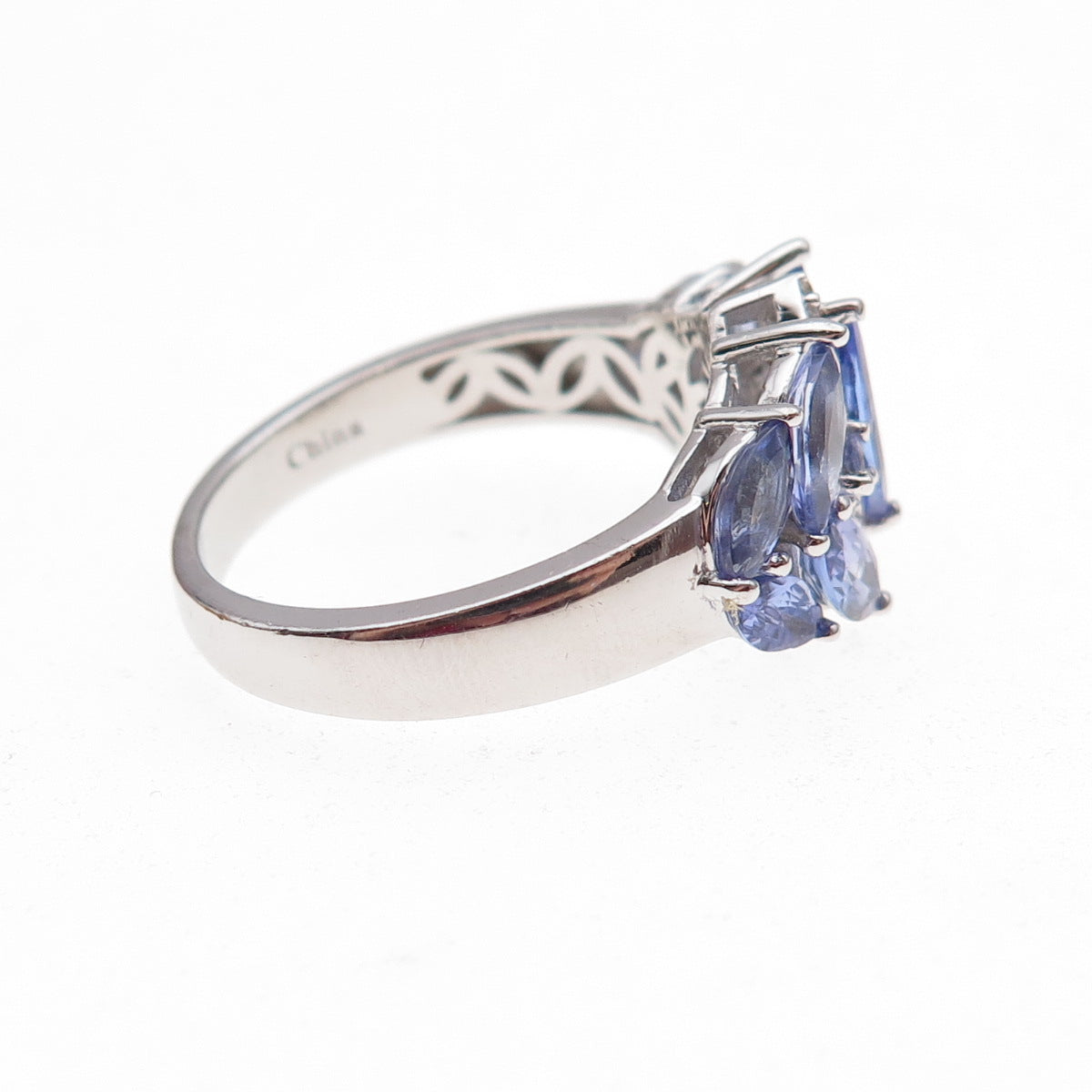 925 Sterling Silver Real Tanzanite & White Topaz Ring Size 8