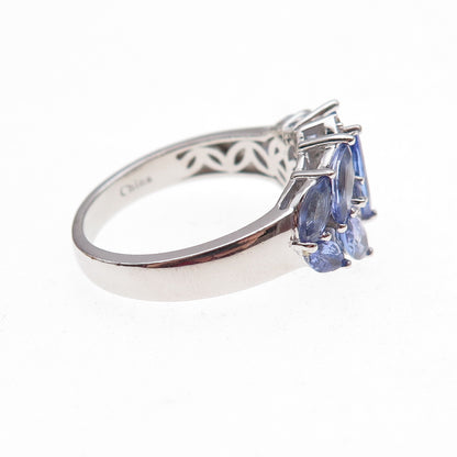 925 Sterling Silver Real Tanzanite & White Topaz Ring Size 8
