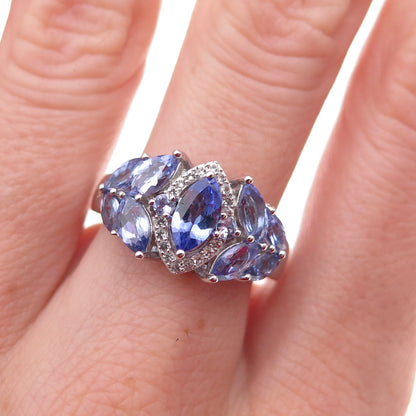 925 Sterling Silver Real Tanzanite & White Topaz Ring Size 8