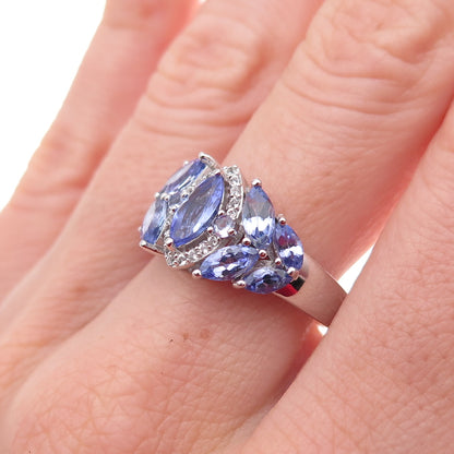 925 Sterling Silver Real Tanzanite & White Topaz Ring Size 8