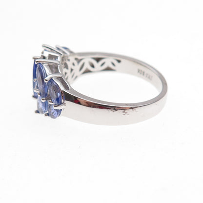 925 Sterling Silver Real Tanzanite & White Topaz Ring Size 8