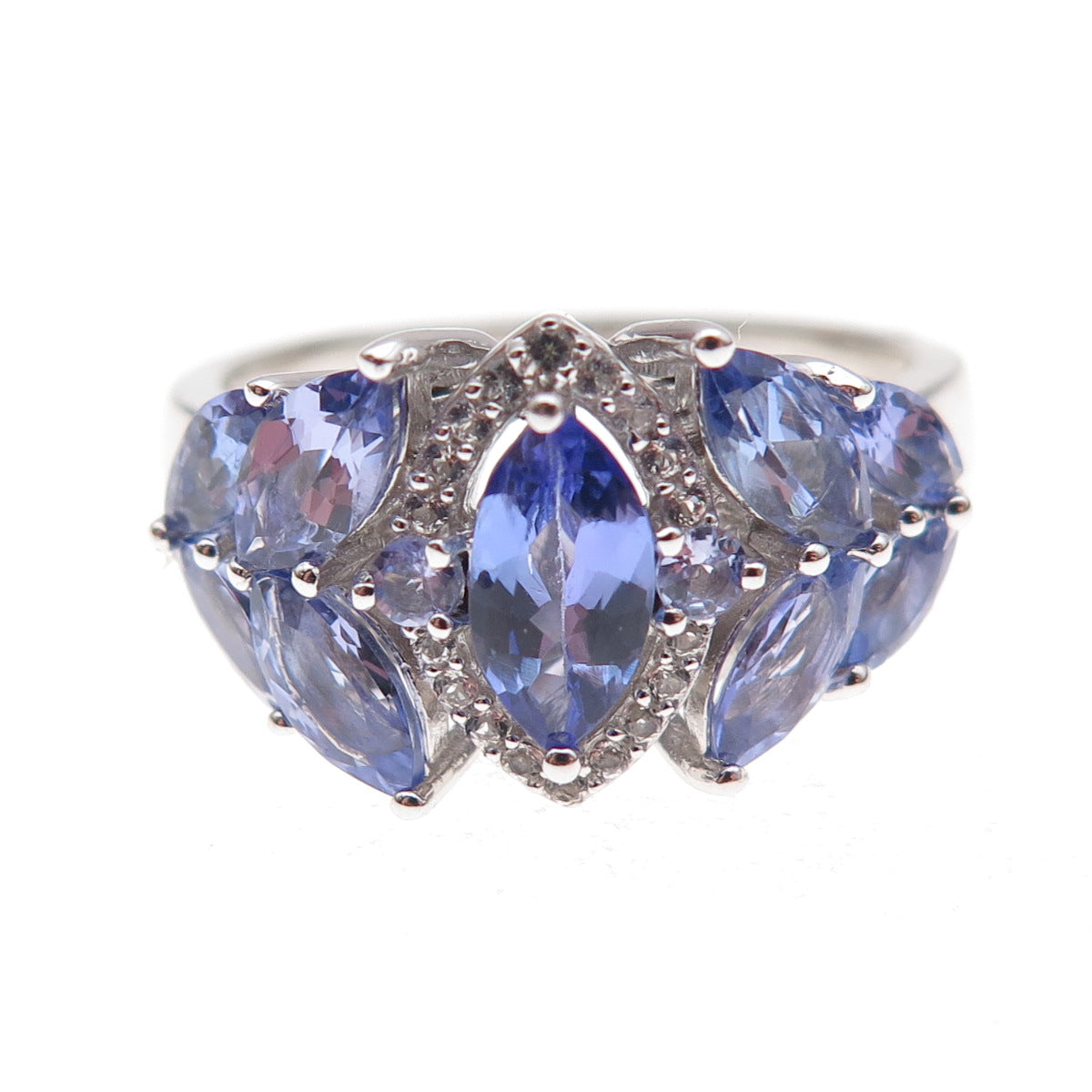 925 Sterling Silver Real Tanzanite & White Topaz Ring Size 8