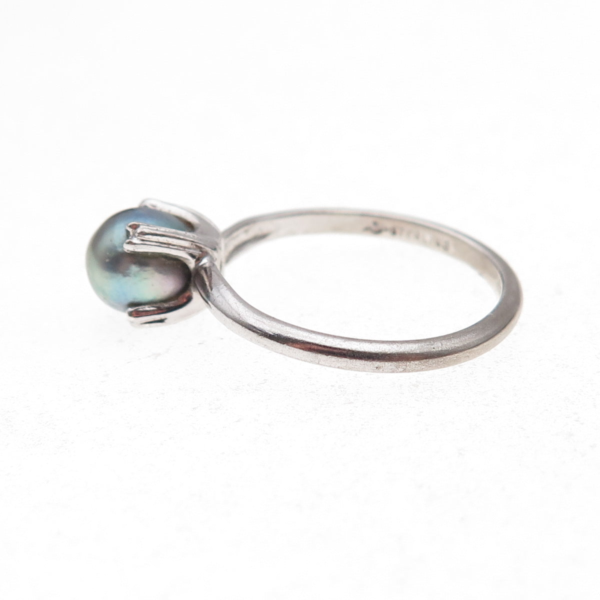 Uncas 925 Sterling Silver Antique Art Deco Real Tahitian Pearl Ring Size 7.25
