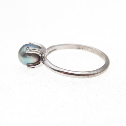 Uncas 925 Sterling Silver Antique Art Deco Real Tahitian Pearl Ring Size 7.25