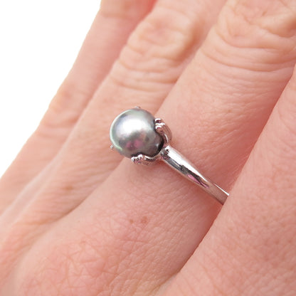 Uncas 925 Sterling Silver Antique Art Deco Real Tahitian Pearl Ring Size 7.25