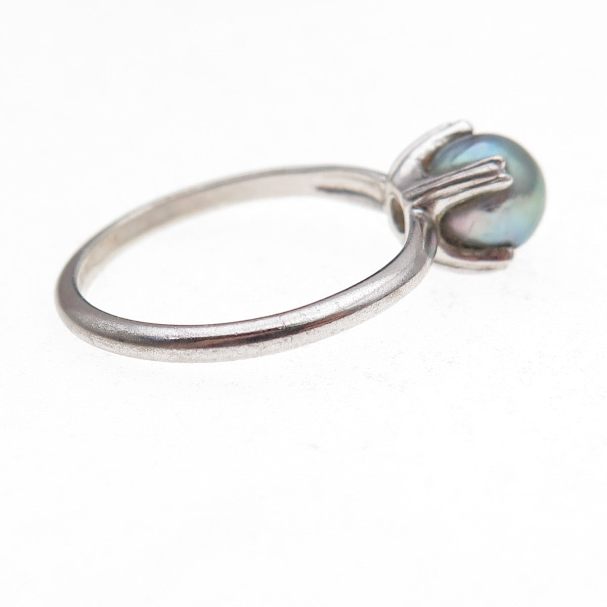 Uncas 925 Sterling Silver Antique Art Deco Real Tahitian Pearl Ring Size 7.25