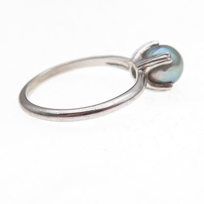 Uncas 925 Sterling Silver Antique Art Deco Real Tahitian Pearl Ring Size 7.25