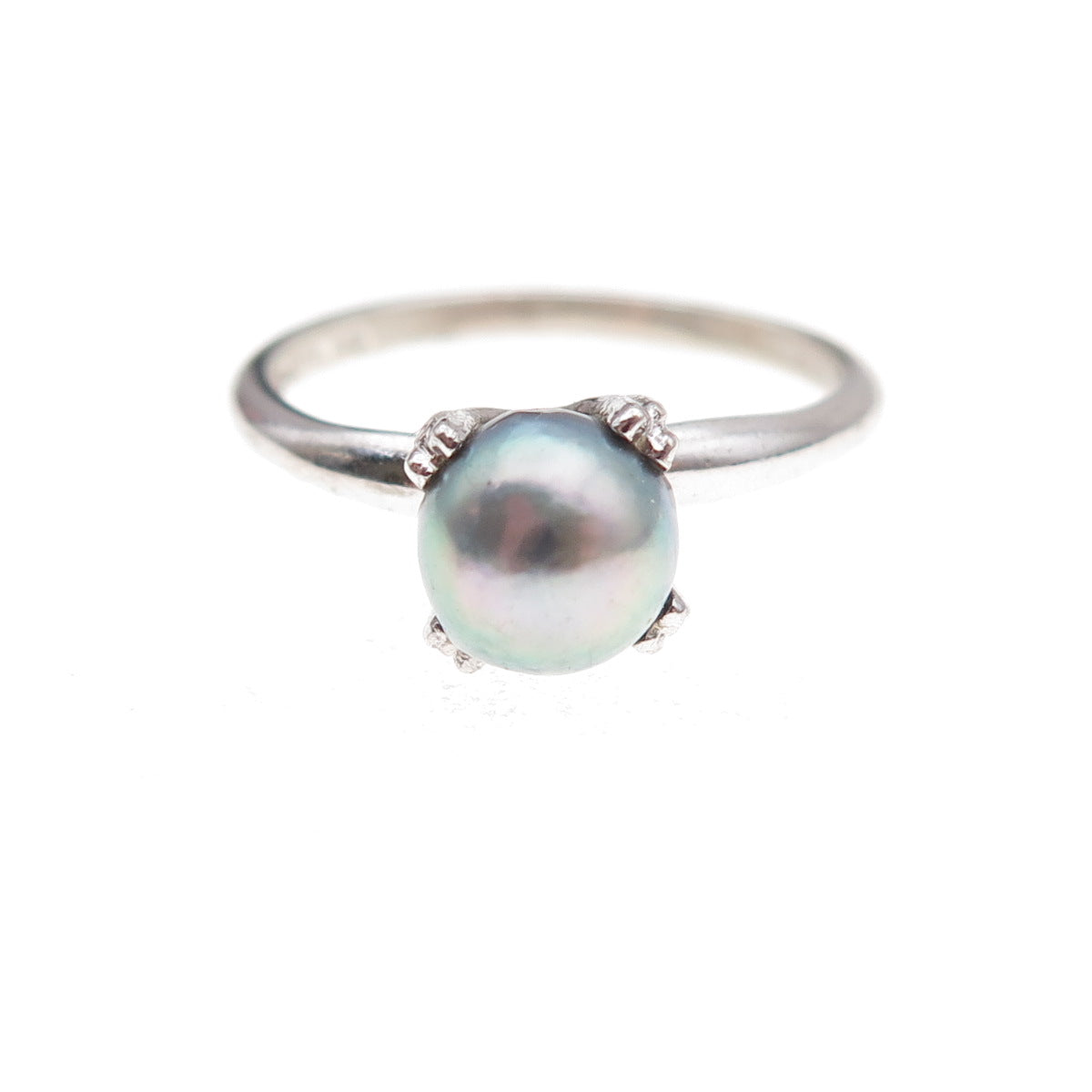 Uncas 925 Sterling Silver Antique Art Deco Real Tahitian Pearl Ring Size 7.25