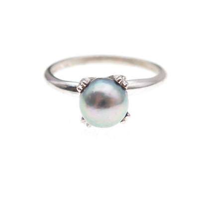Uncas 925 Sterling Silver Antique Art Deco Real Tahitian Pearl Ring Size 7.25