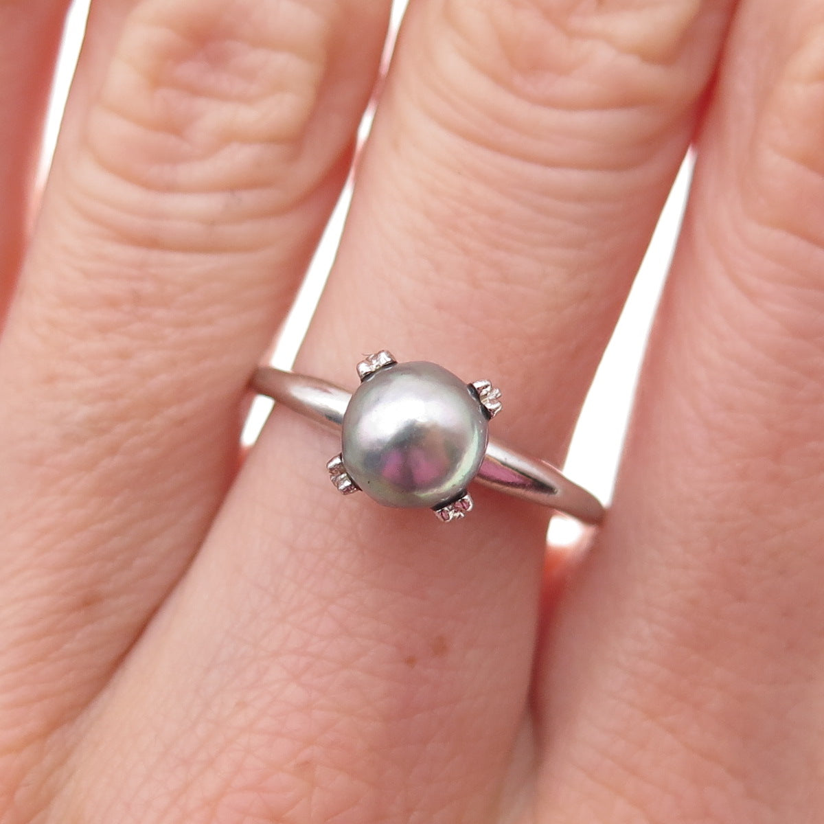 Uncas 925 Sterling Silver Antique Art Deco Real Tahitian Pearl Ring Size 7.25