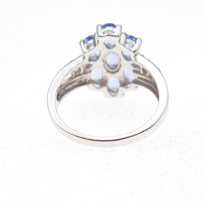 925 Sterling Silver Real Tanzanite & White Topaz Ring Size 8