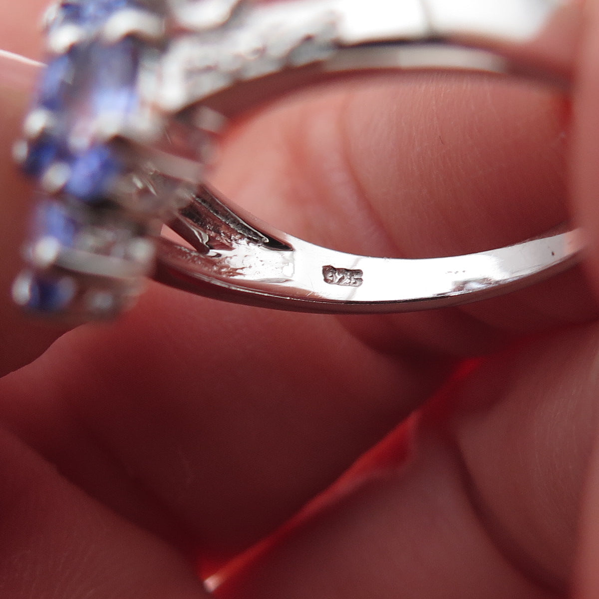 925 Sterling Silver Real Tanzanite & White Topaz Ring Size 8