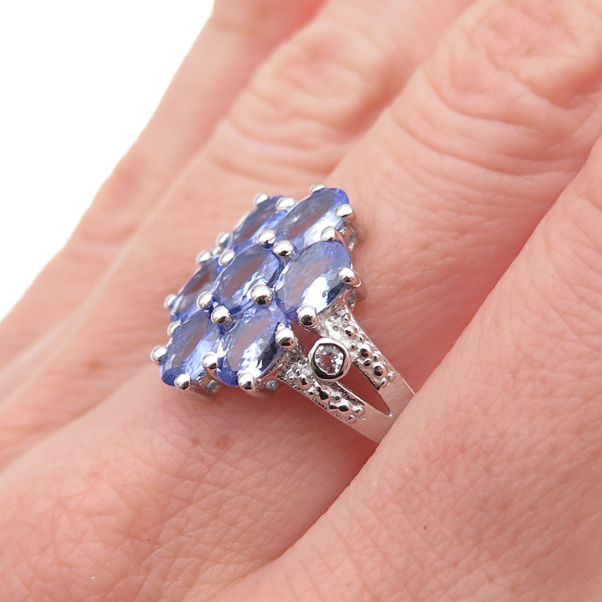 925 Sterling Silver Real Tanzanite & White Topaz Ring Size 8