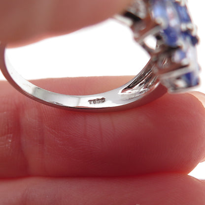 925 Sterling Silver Real Tanzanite & White Topaz Ring Size 8