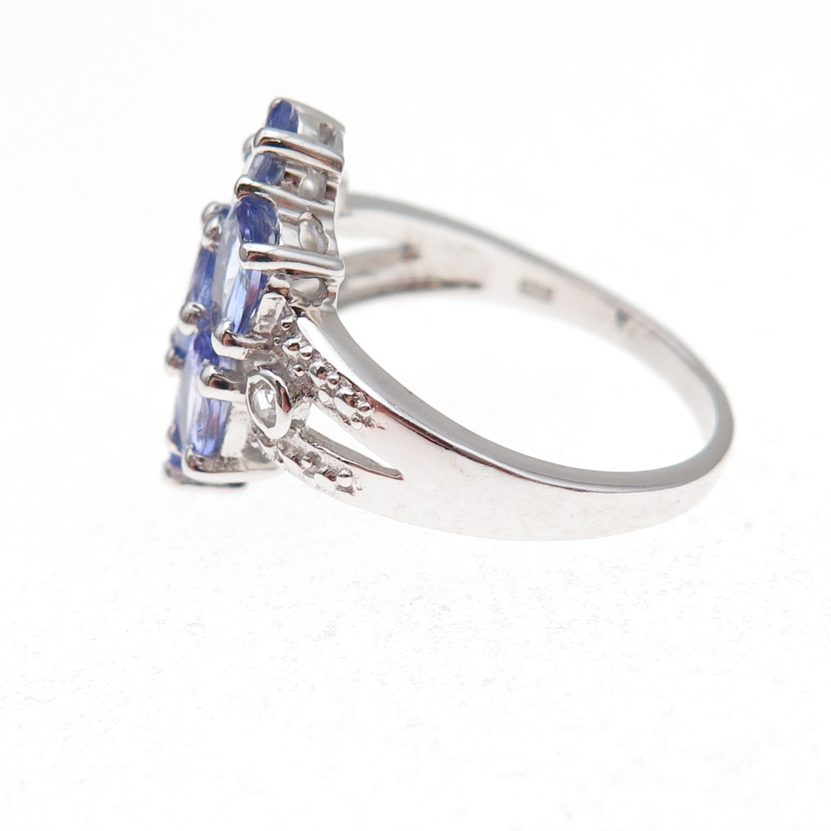925 Sterling Silver Real Tanzanite & White Topaz Ring Size 8