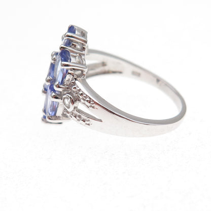925 Sterling Silver Real Tanzanite & White Topaz Ring Size 8
