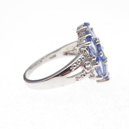 925 Sterling Silver Real Tanzanite & White Topaz Ring Size 8
