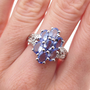 925 Sterling Silver Real Tanzanite & White Topaz Ring Size 8