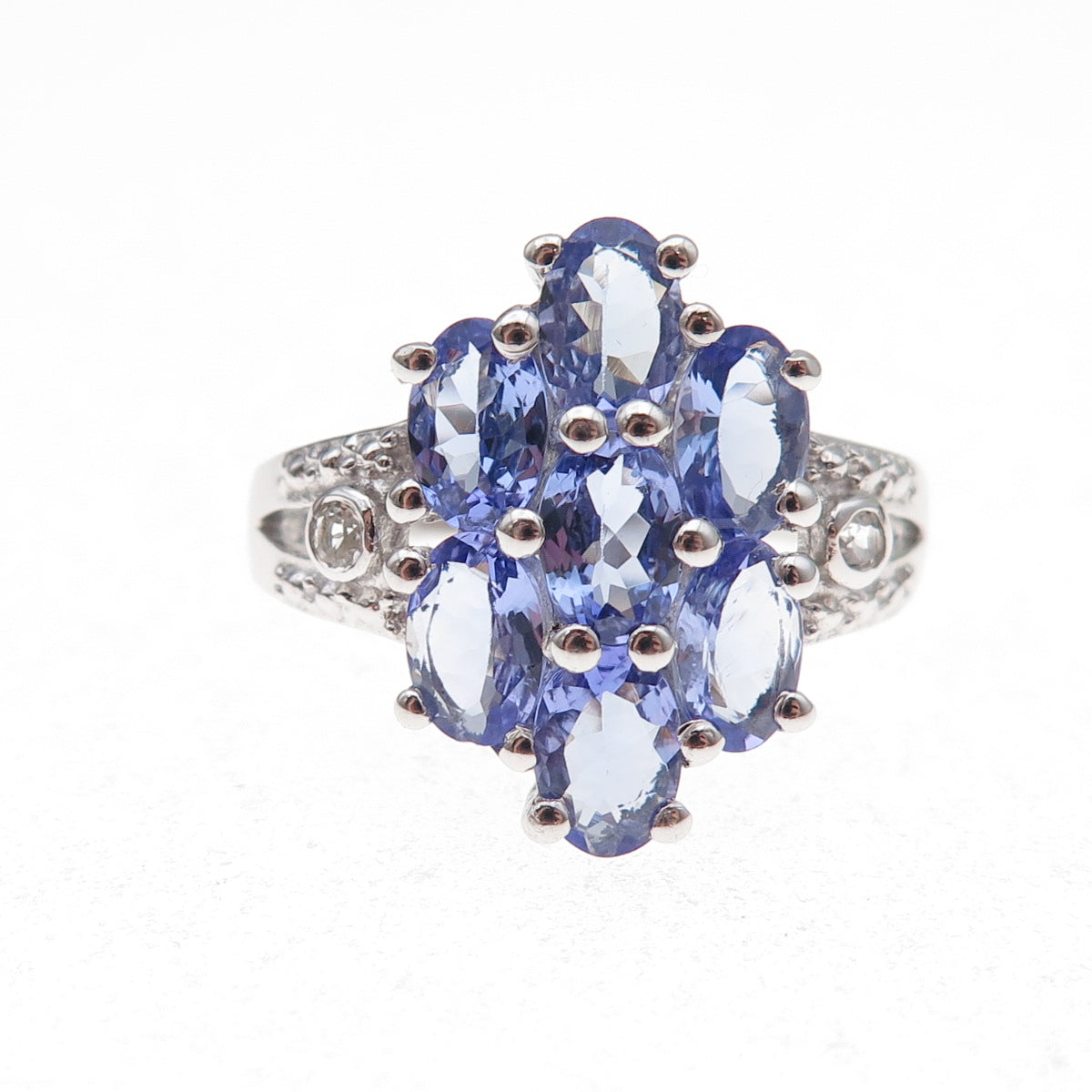 925 Sterling Silver Real Tanzanite & White Topaz Ring Size 8