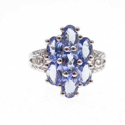 925 Sterling Silver Real Tanzanite & White Topaz Ring Size 8