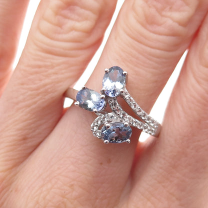 Chuck Clemency 925 Sterling Silver Real Tanzanite & White Topaz Ring Size 8.25