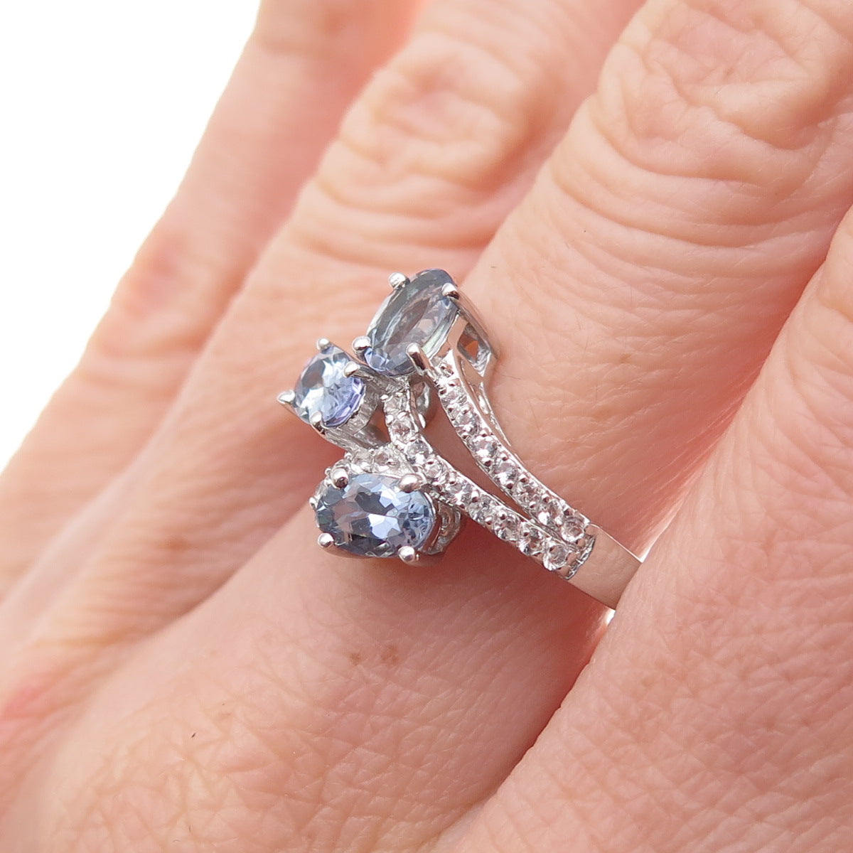 Chuck Clemency 925 Sterling Silver Real Tanzanite & White Topaz Ring Size 8.25