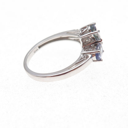 Chuck Clemency 925 Sterling Silver Real Tanzanite & White Topaz Ring Size 8.25