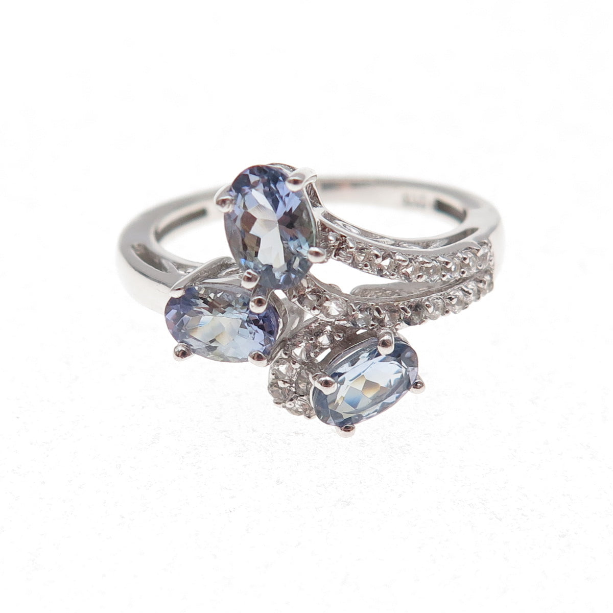Chuck Clemency 925 Sterling Silver Real Tanzanite & White Topaz Ring Size 8.25