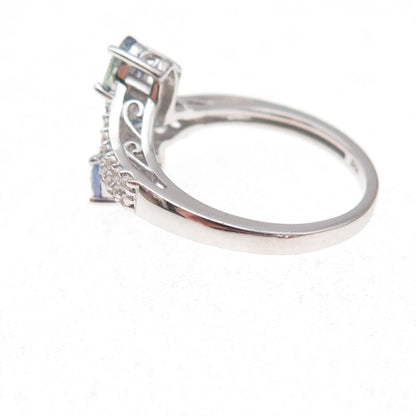 Chuck Clemency 925 Sterling Silver Real Tanzanite & White Topaz Ring Size 8.25