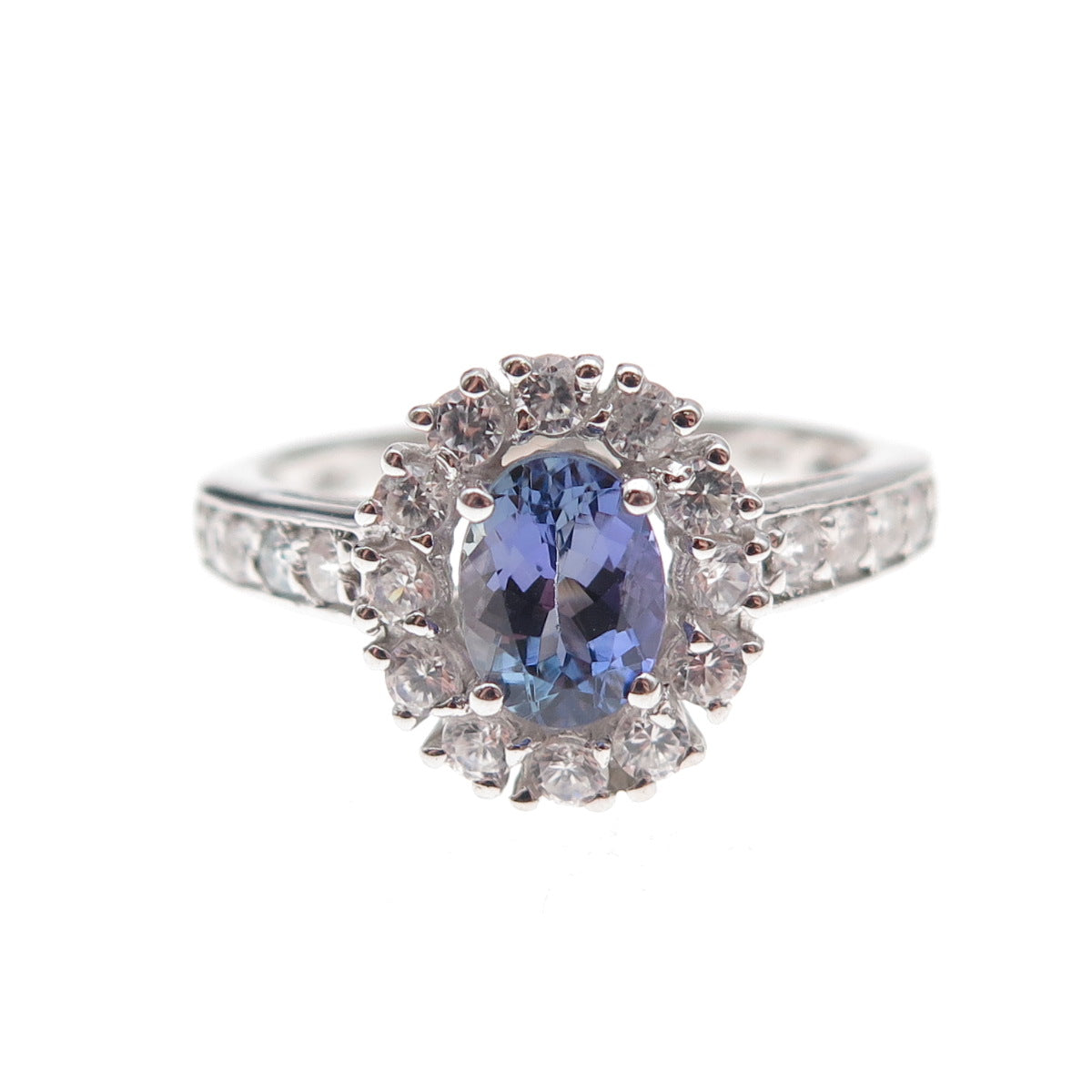 Chuck Clemency 925 Sterling Silver Real Tanzanite & White Topaz Ring Size 8.25