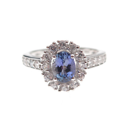 Chuck Clemency 925 Sterling Silver Real Tanzanite & White Topaz Ring Size 8.25