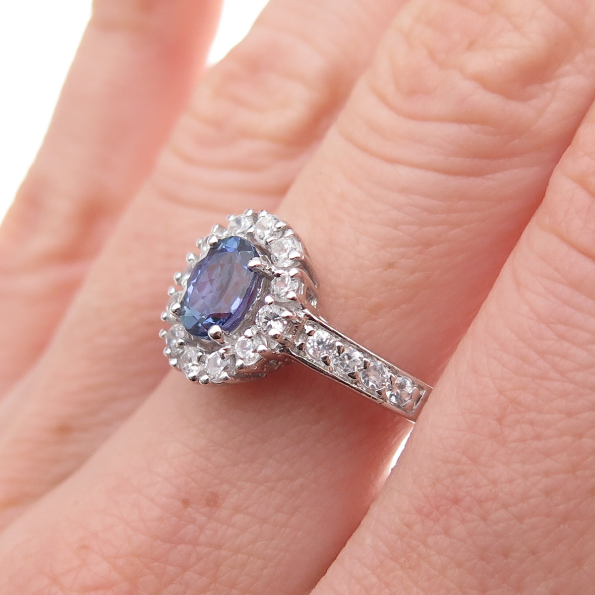 Chuck Clemency 925 Sterling Silver Real Tanzanite & White Topaz Ring Size 8.25
