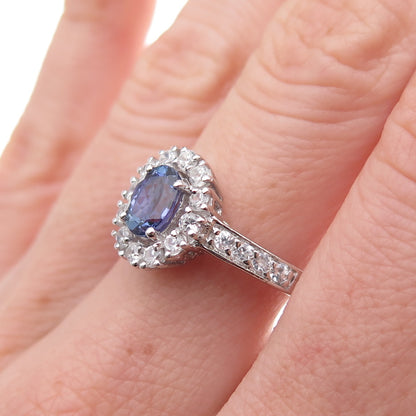 Chuck Clemency 925 Sterling Silver Real Tanzanite & White Topaz Ring Size 8.25