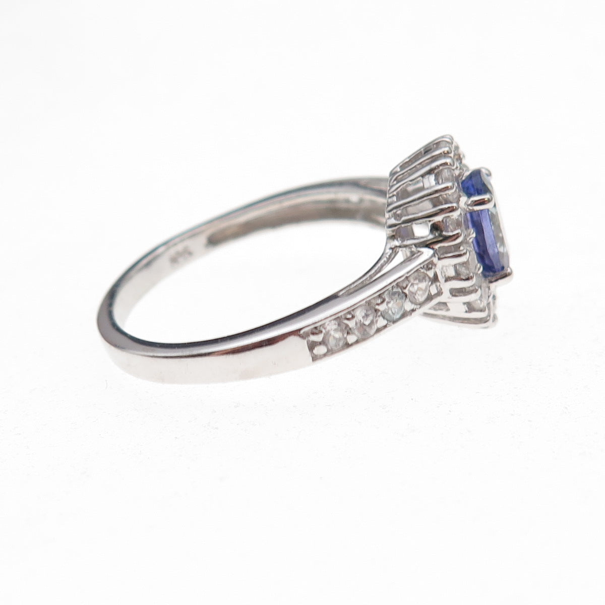 Chuck Clemency 925 Sterling Silver Real Tanzanite & White Topaz Ring Size 8.25