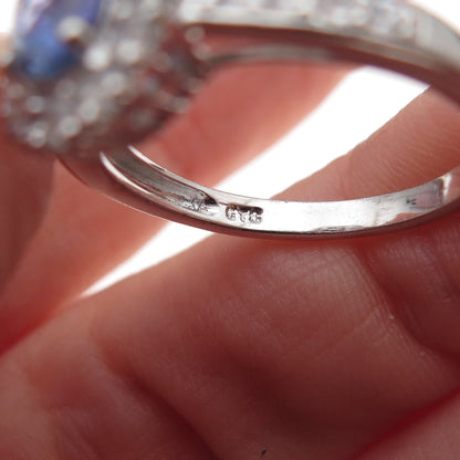 Chuck Clemency 925 Sterling Silver Real Tanzanite & White Topaz Ring Size 8.25