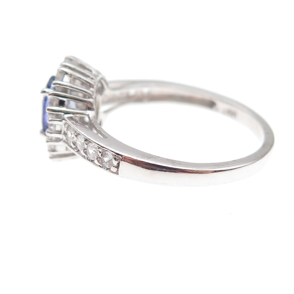 Chuck Clemency 925 Sterling Silver Real Tanzanite & White Topaz Ring Size 8.25