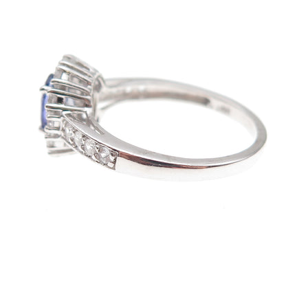 Chuck Clemency 925 Sterling Silver Real Tanzanite & White Topaz Ring Size 8.25
