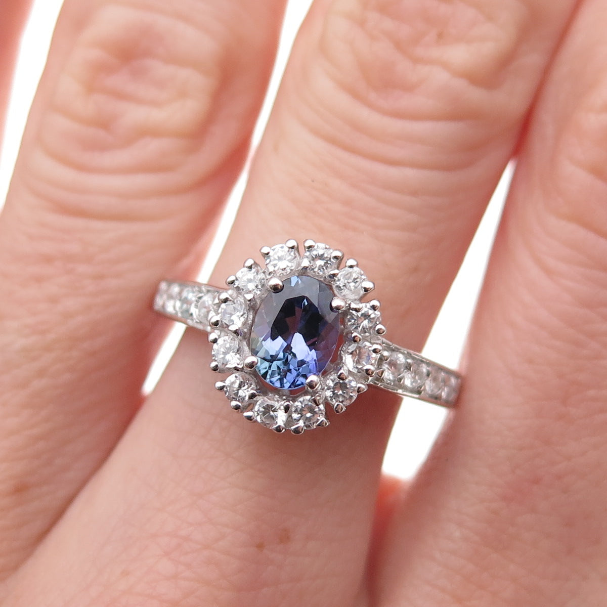 Chuck Clemency 925 Sterling Silver Real Tanzanite & White Topaz Ring Size 8.25